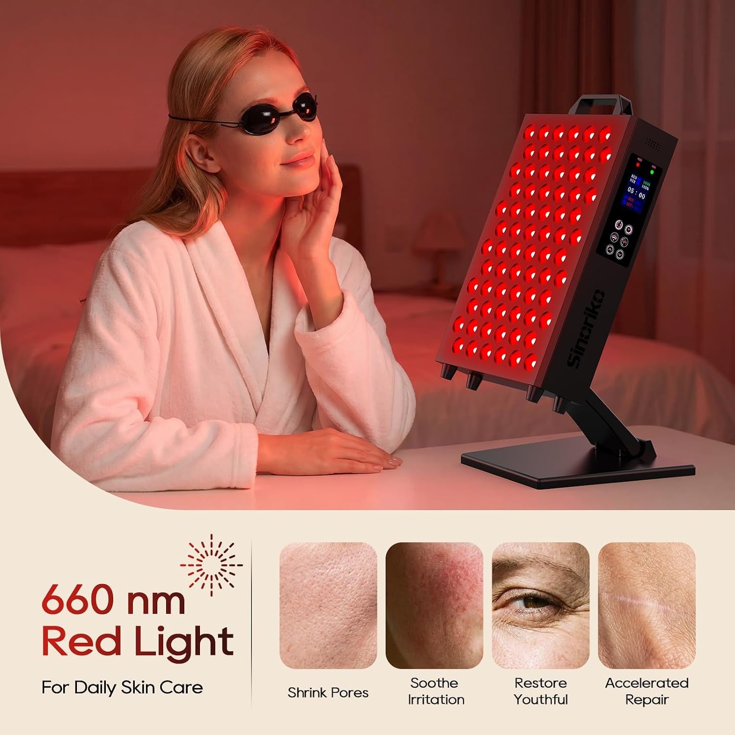 Red Light Therapy Panel, 850Nm & 660Nm near Infrared Red Light Therapy for Face and Body, High Power Red Light Therapy Lamp with 72 Dual-Chip Leds, Adjustable Stand, 3 Modes/4 Power, Timer