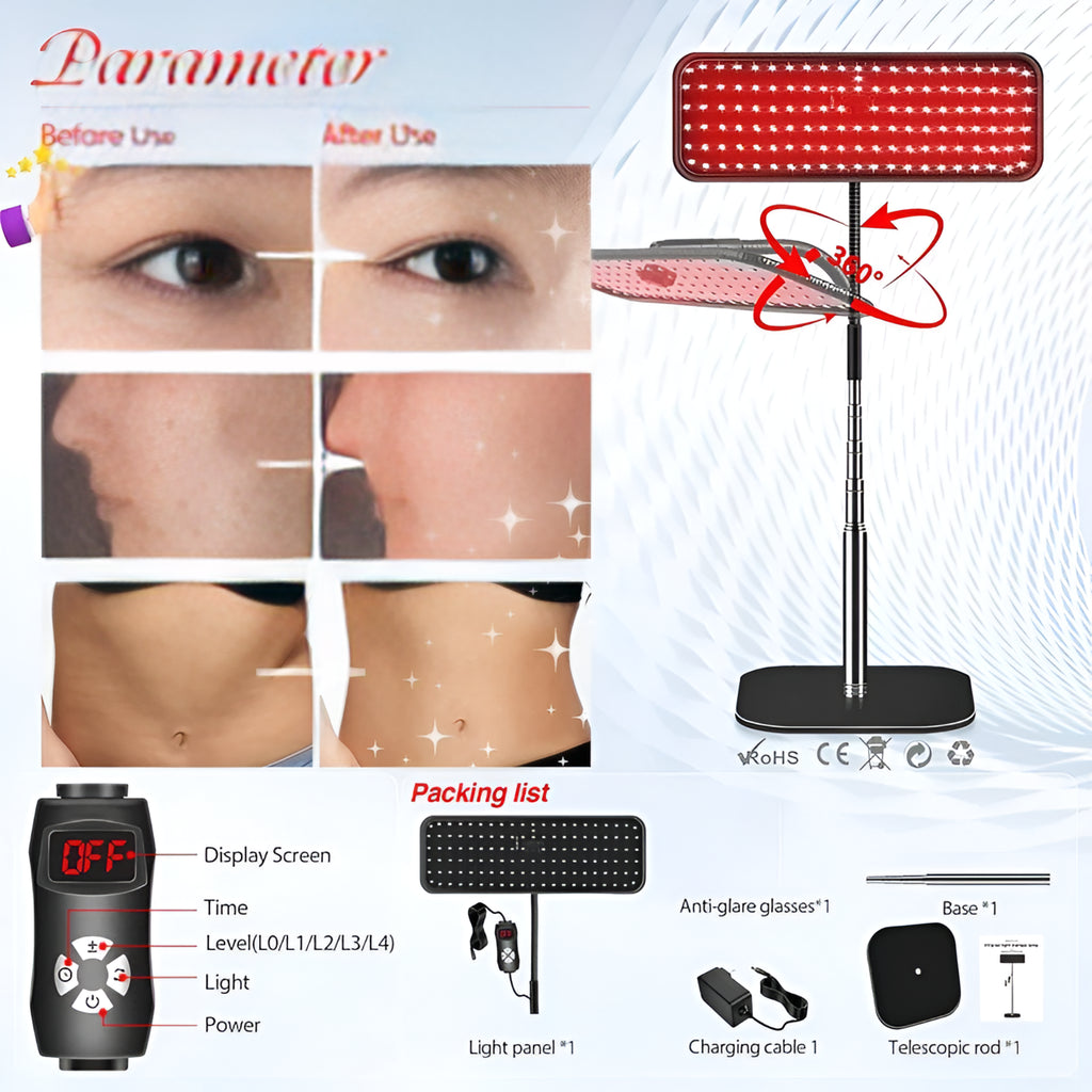 Red Light Therapy Panel Designed for Daily Wellness, 660nm 850nm LED, Adjustable Stand, 25W Power
