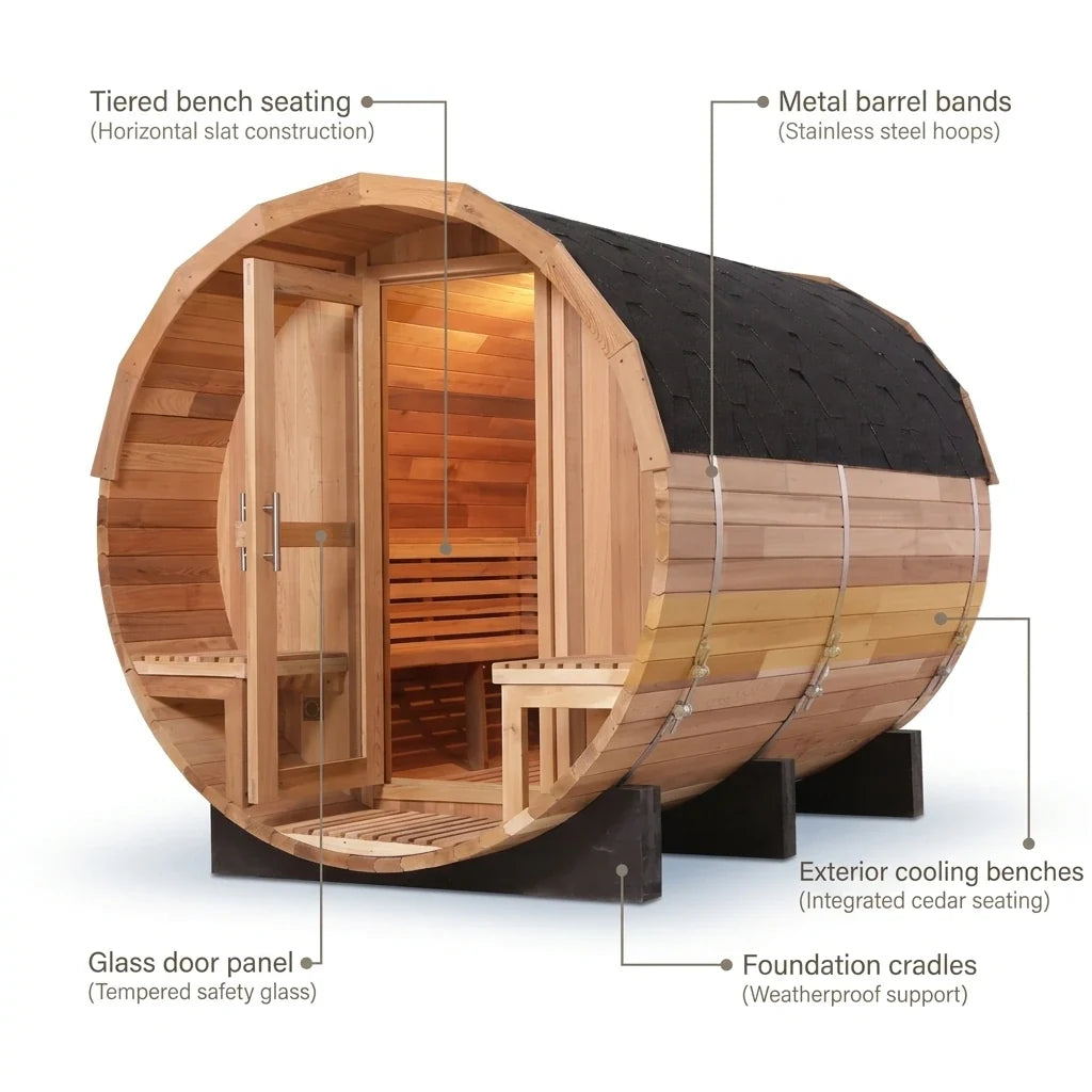 6-Person Patchworkred Cedar Traditional Steam Barrel Sauna — How It Works